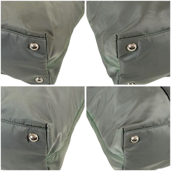 Prada 2way Tote Bag Shoulder Bag Tesuto Nylon Gray Khaki Triangle Logo - Picture 6 of 13